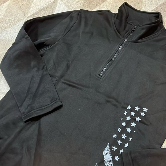 Flag design men’s zip neck black pullover zip up neck open hem size Large - Picture 6 of 11